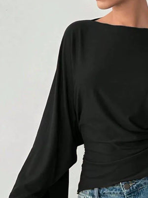 Black relaxed top with boat neck