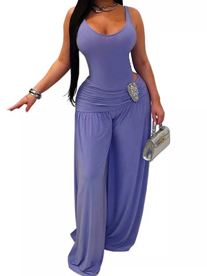 100% polyester Care instructions: Machine wash cold jumpsuit in Blue Purple with fitted silhouette
