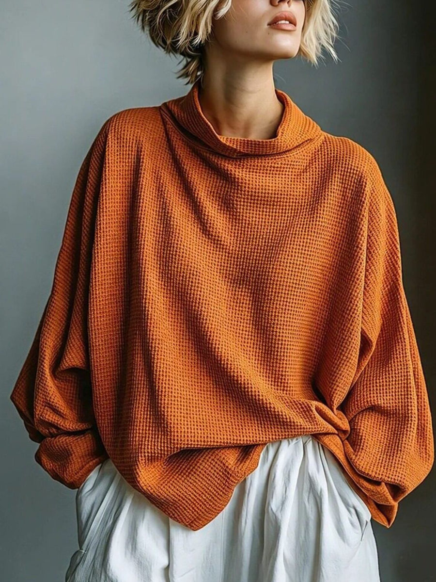 rust t-shirt with waffle and mock neck
