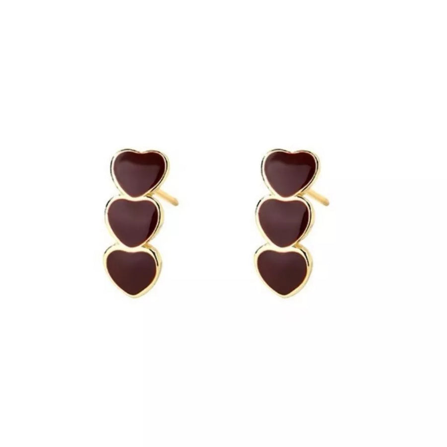 earrings in Burgundy with heart and stud design