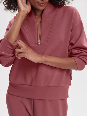 Quarter-zip Sweatshirt And Wide-leg Pants Set in Gray with zipper