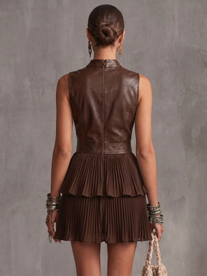 Black fit-and-flare mini dress with mock neck