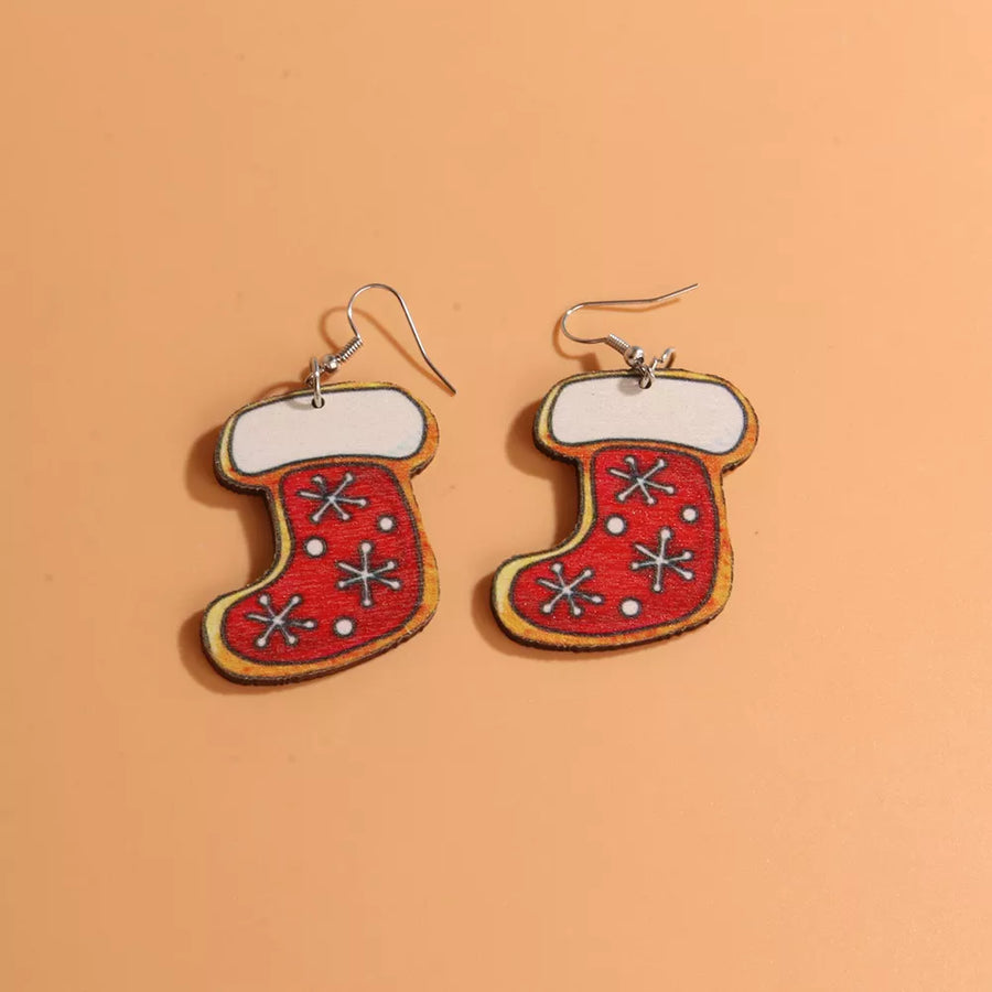 earrings featuring christmas-themed in Style A with Alloy, Wooden Care instructions: Avoid wearing during exercise, as sweat