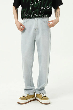 Relaxed fit light wash denim jeans with a casual cut.