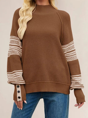 Apricot mock neck sweater with hip-length and pullover