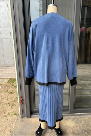 Dark Gray relaxed Sweater and Skirt Set with crew neck