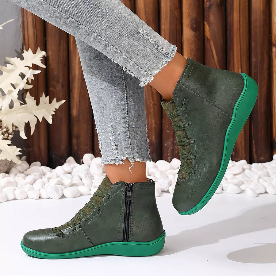 Light Brown ankle boots with ankle-length and lace-up, zip-front