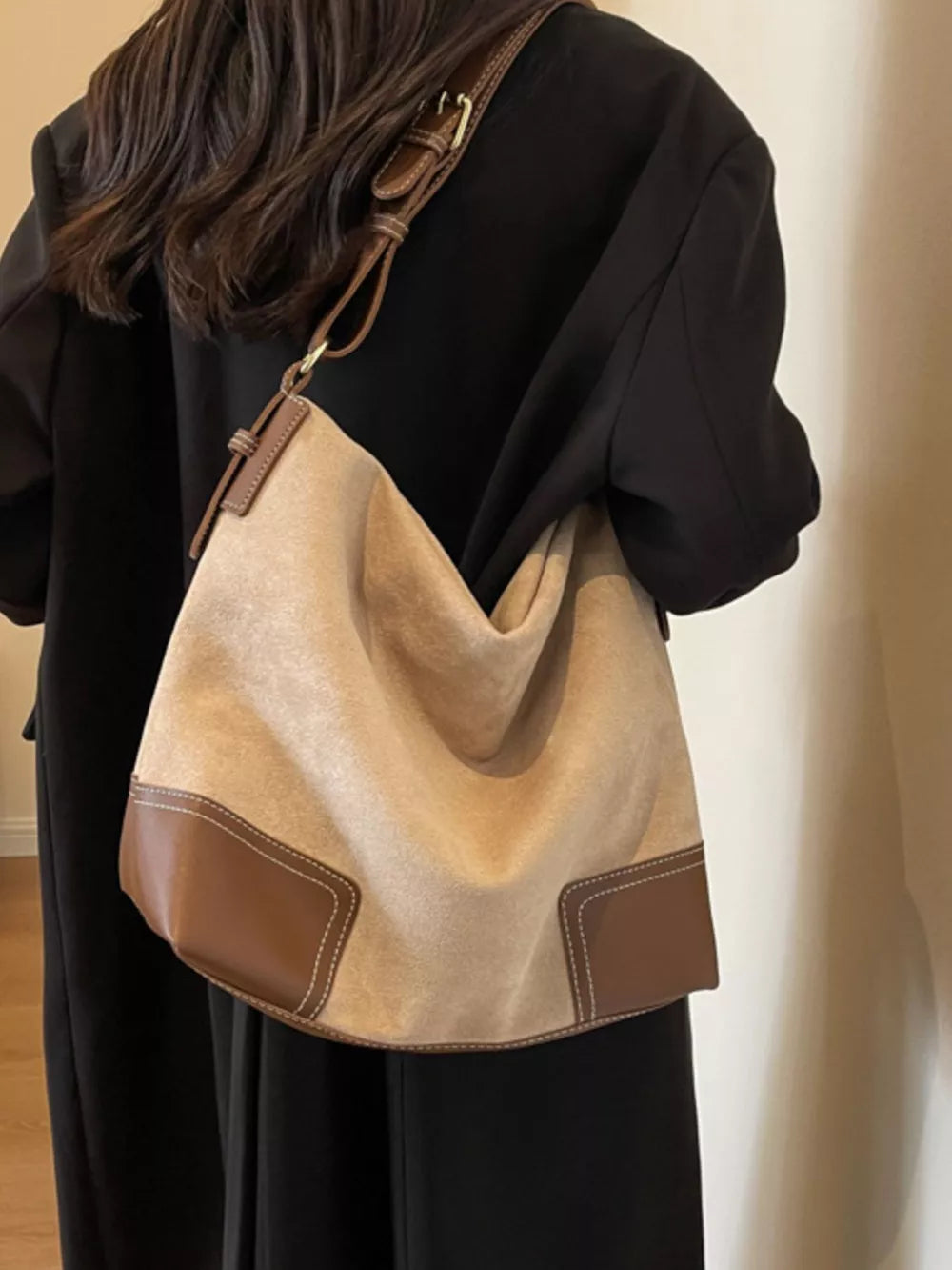 Khaki Color Block Shoulder Bag