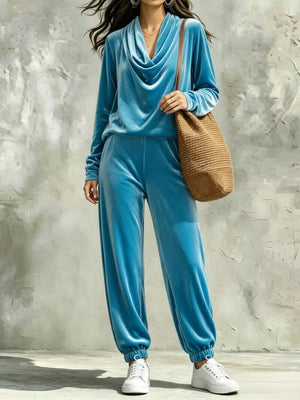 Cowl Neck Top And Joggers Set in Black