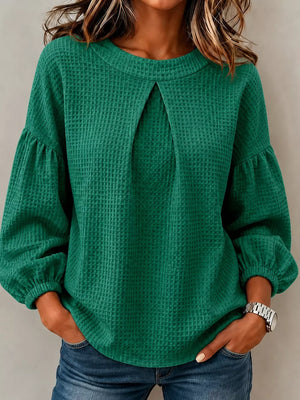 Gray Waffle Knit Round Neck Top