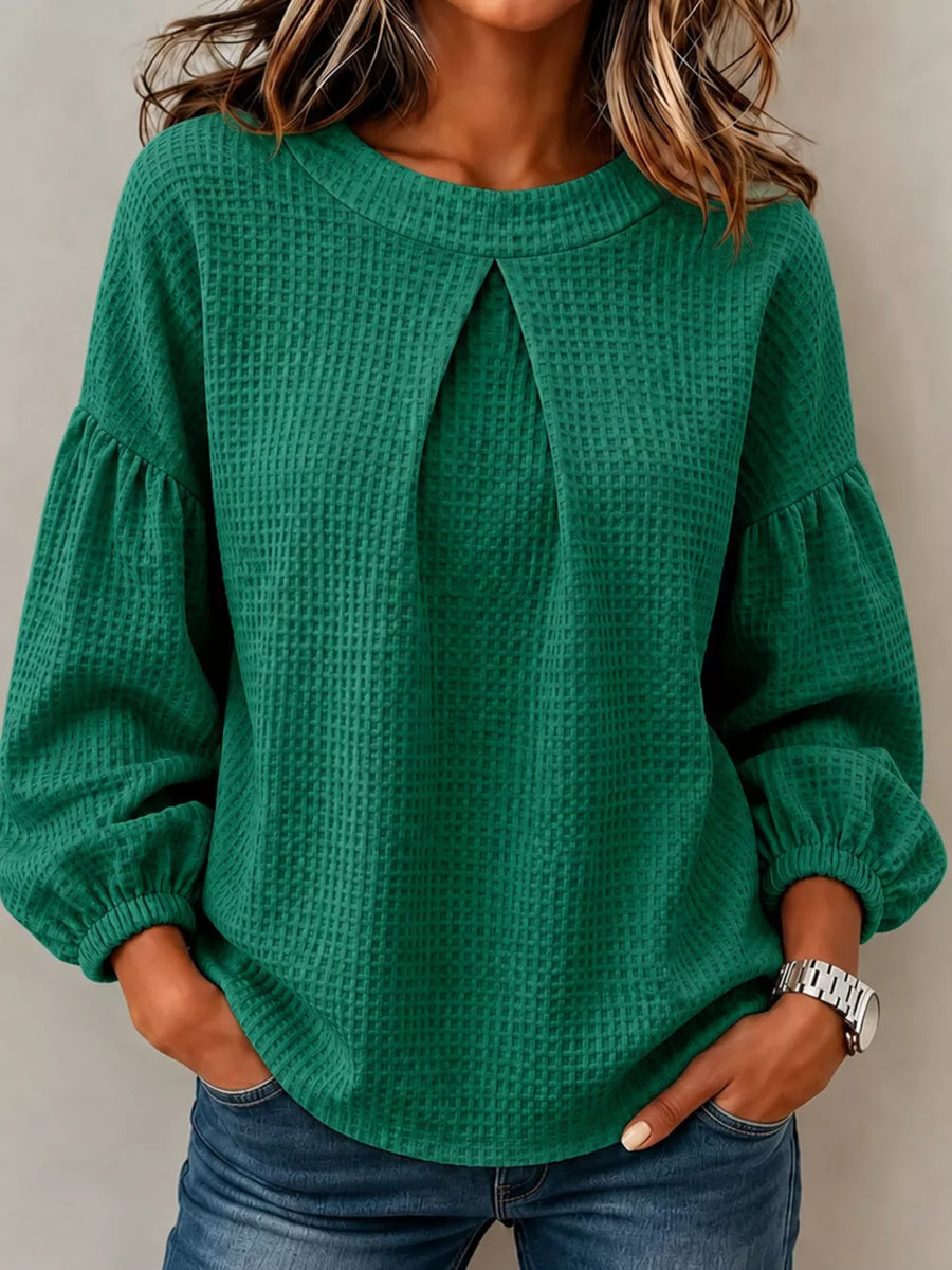Gray Waffle Knit Round Neck Top