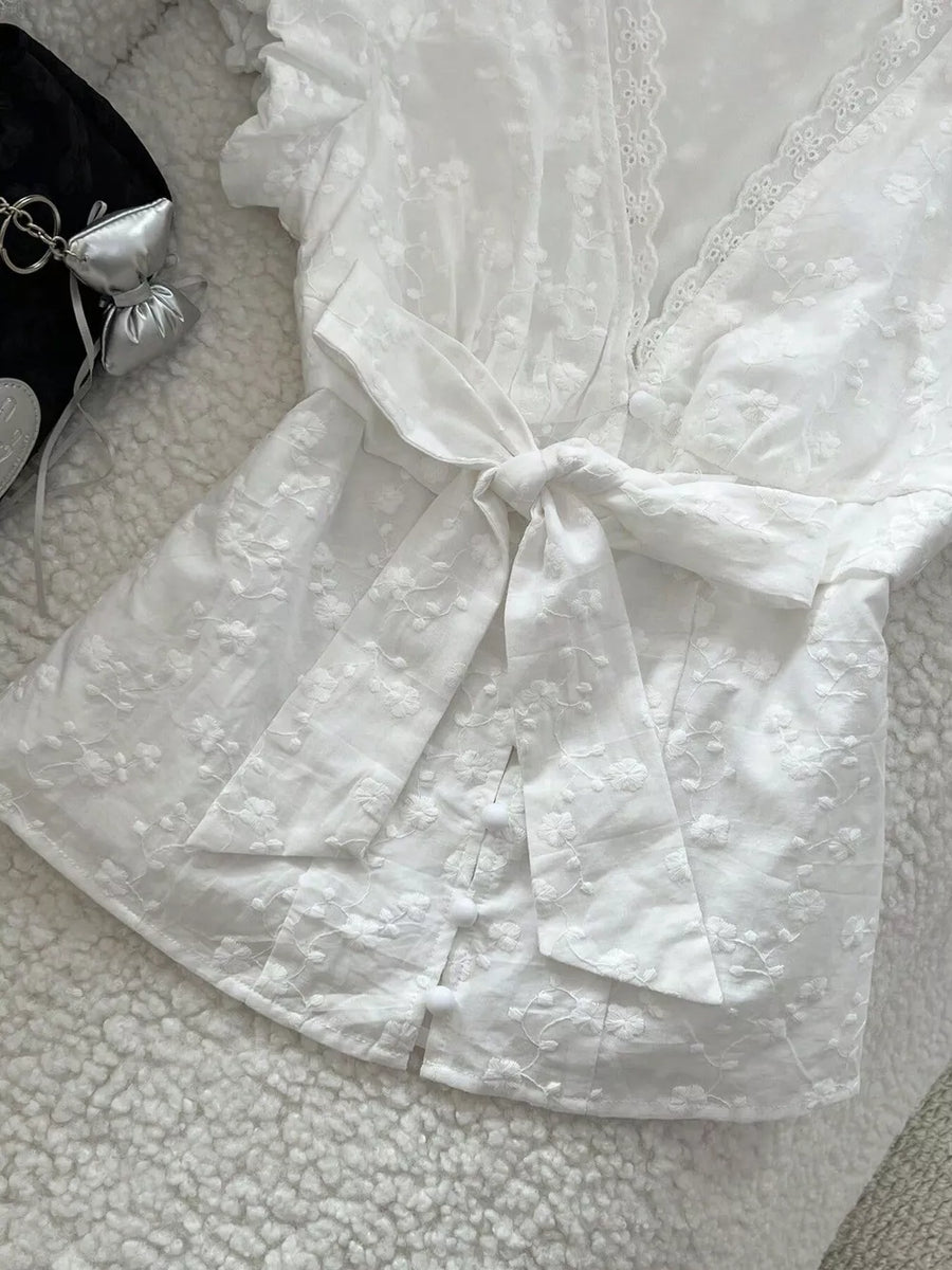 Lace Detail Bow Front Blouse option 4