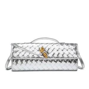 Woven Leather Wristlet Bag in Gold with woven texture