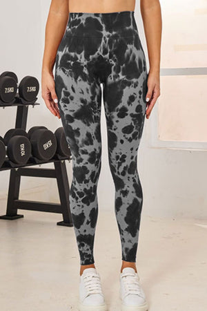 Ink Blot High-Waist Sculpt Leggings in black and grey tie-dye pattern.