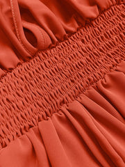 Orange-Red with Smocked Ruched Sleeve Maxi Dress