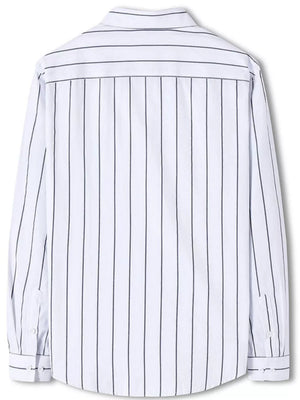 White and black pinstripe long sleeve button-down shirt, cotton blend