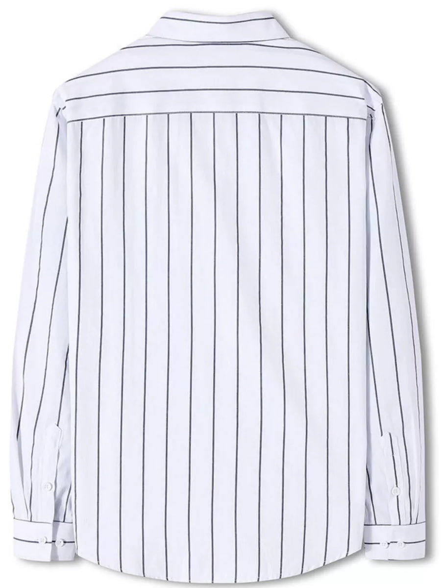 White and black pinstripe long sleeve button-down shirt, cotton blend