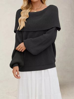 Black pullover sweater with ribbed and long sleeve