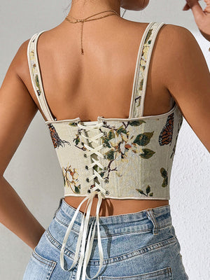 Floral Lace Up Back Tank in Pink with bow