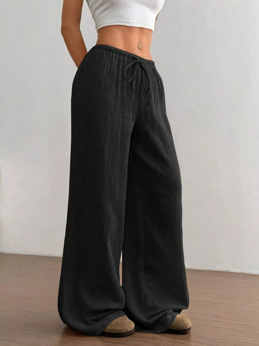 Wide-leg Drawstring Cotton Pants, view 24