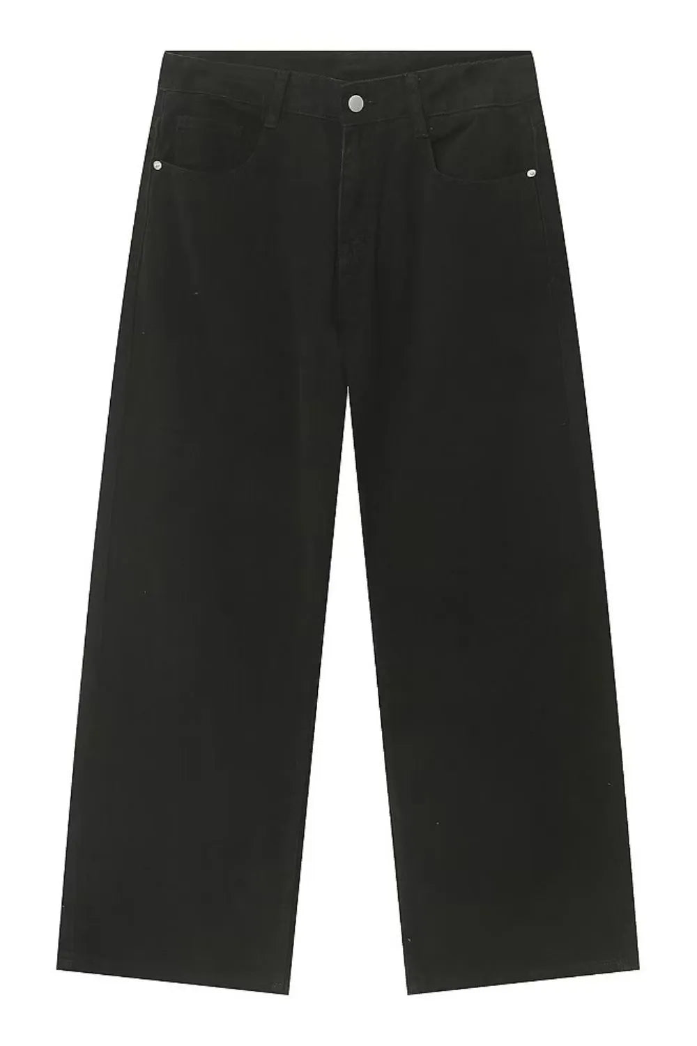 Black wide-leg denim jeans with a basic style and utility details.