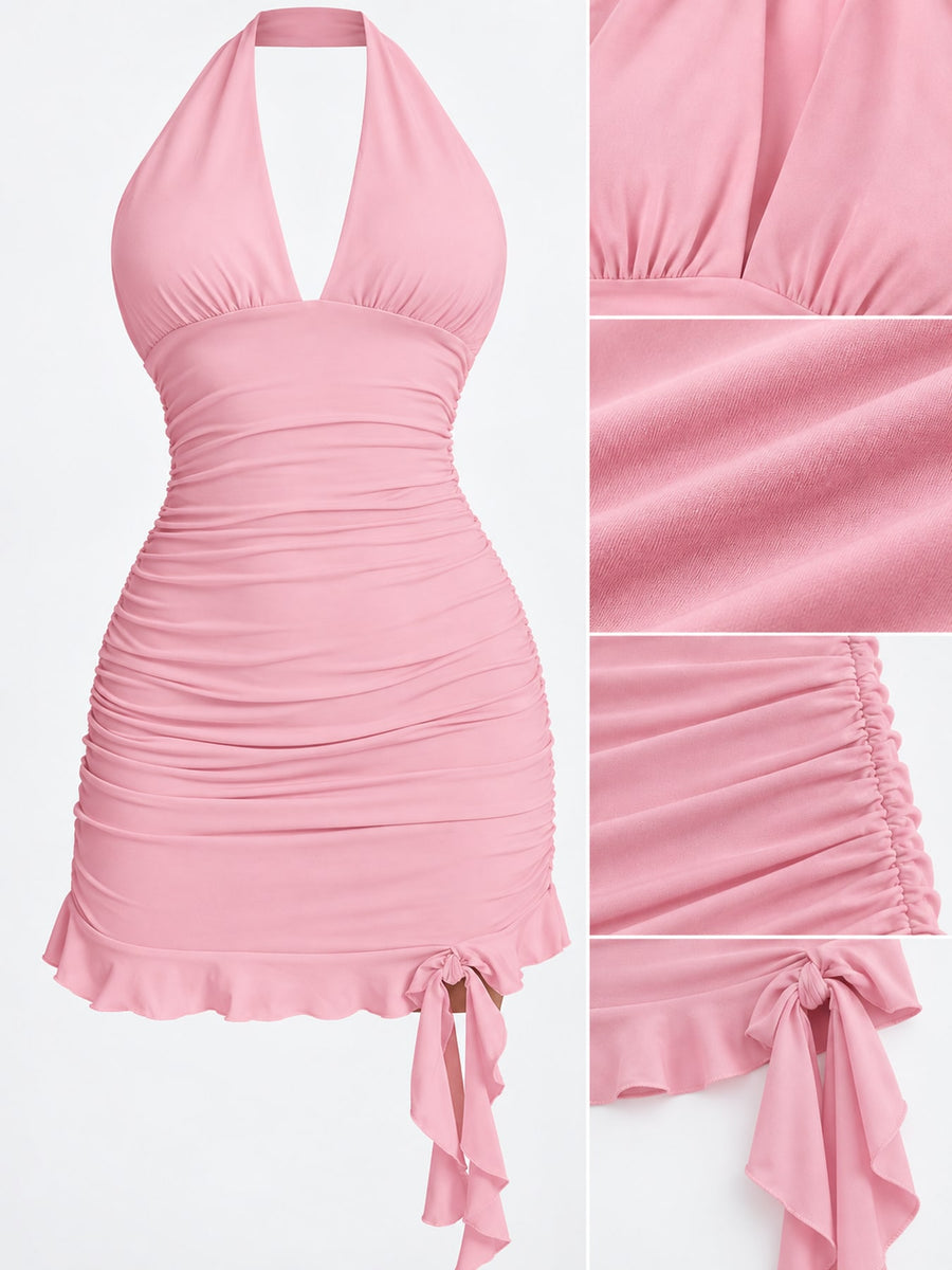 Mini Ruched Dress in Dragon Fruit