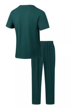 White Men's Full Size Lace-up Front Top And Pants Set