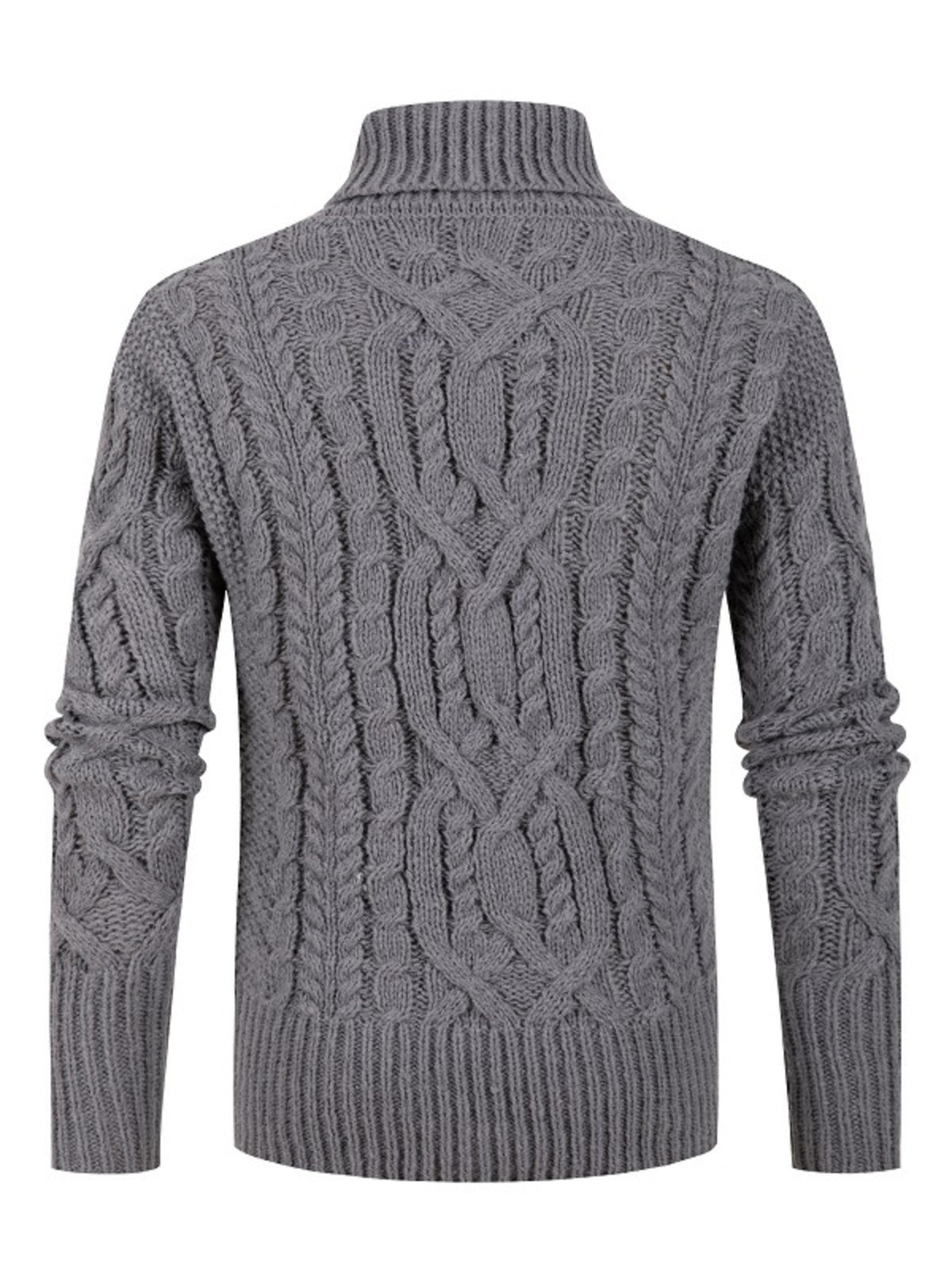 Grey pullover sweater featuring cable-knit and cable knit