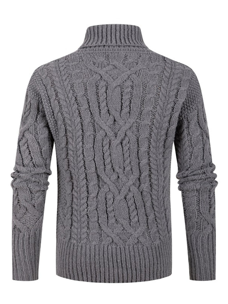 Grey pullover sweater featuring cable-knit and cable knit