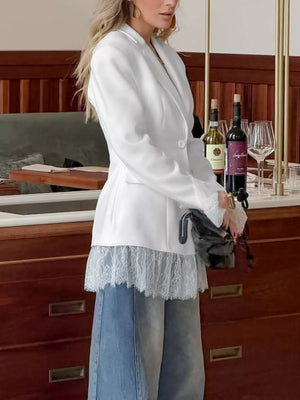 White blazer with thigh-length and button-front