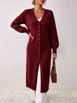 Deep Red relaxed cardigan with v-neck
