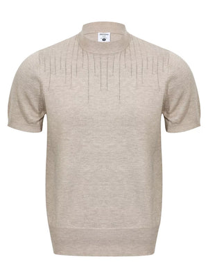 Khaki with Men's Mock Neck Short Sleeve Knit Top in Khaki