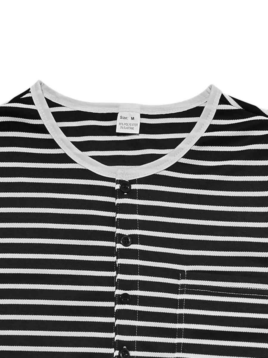 Apricot Men's Full Size Striped Long Sleeve Henley T-shirt