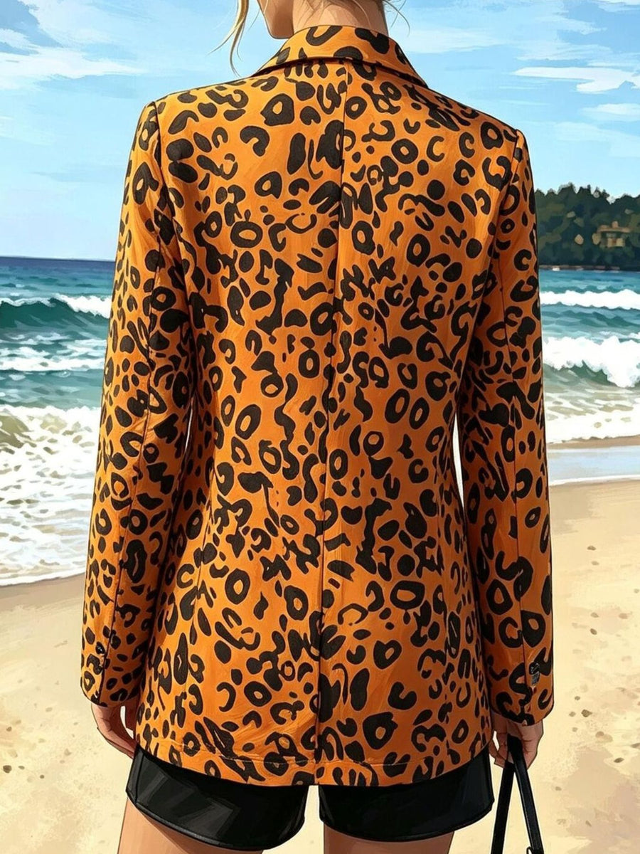 camel blazer with hip-length and button-front