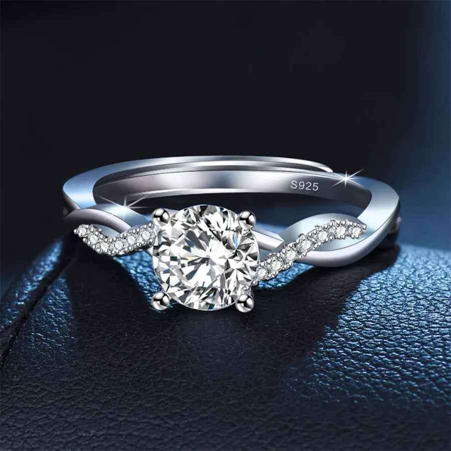 1 Carat Moissanite 925 Sterling Silver Ring in silver with adjustable
