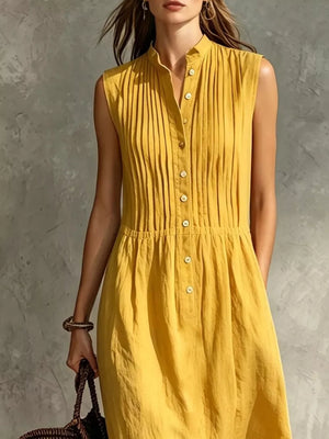 Sleeveless Button Front Midi Dress Plus Size in Lake Blue