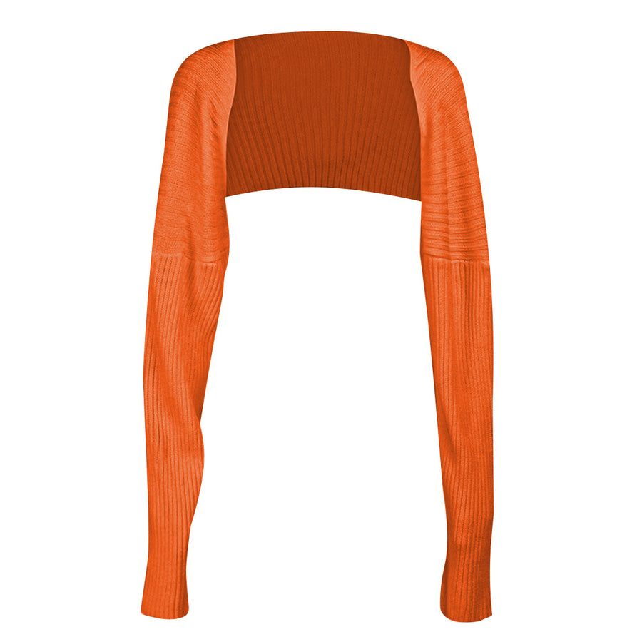 Orange ribbed knit shrug with extended sleeves