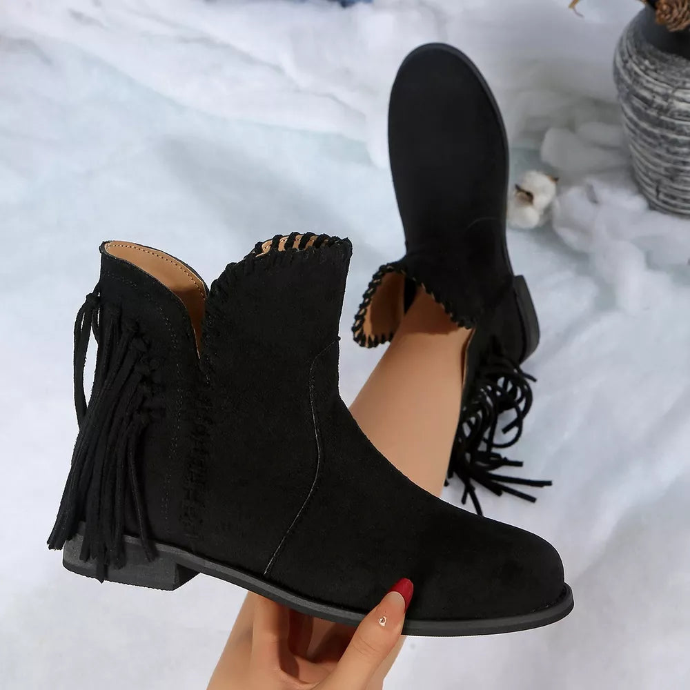Black ankle boots with ankle-length and side-zip