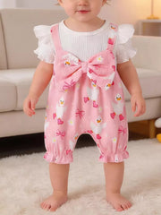 Pink Children's Bow Duck Print Romper With Headband