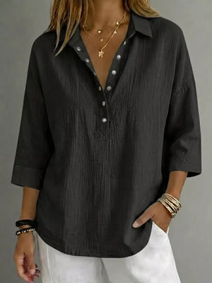 Red Full Size Snap Down 3/4 Sleeve Blouse Plus Size