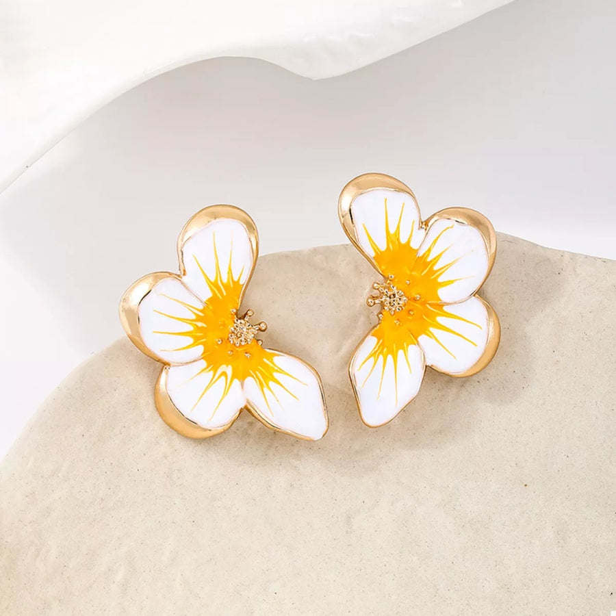 18K gold-plated butterfly stud earrings with white and yellow enamel details.
