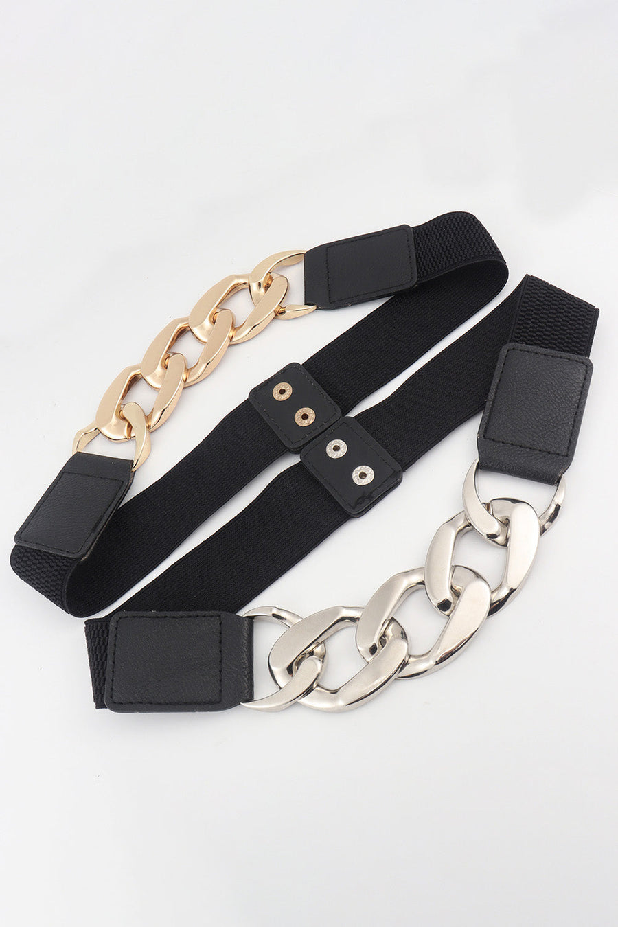 Chunky chain elastic belt with gold and silver chain details