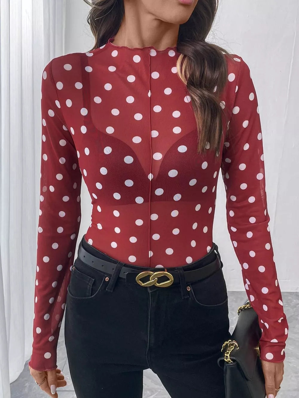 Black blouse with pullover and polka-dot