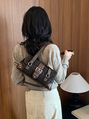 Leopard Buckle Detail Shoulder Bag in Black with buckle detail