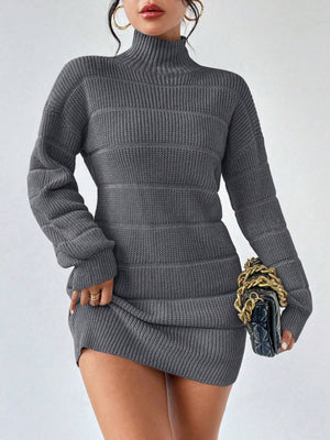 100% polyester Care instructions: Machine wash cold sweater dress in Purple with fitted silhouette