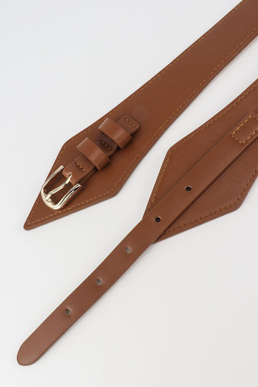 Brown leather belt with geometric detail and silver buckle