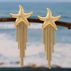 Gold earrings with long drop and post-back