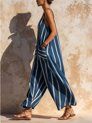jumpsuit in Dark Gray with striped and pocketed