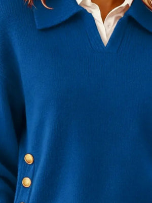classic pullover sweater in Khaki with collared