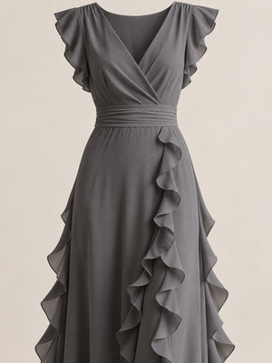 maxi dress in Sky Blue with ruffled and maxi